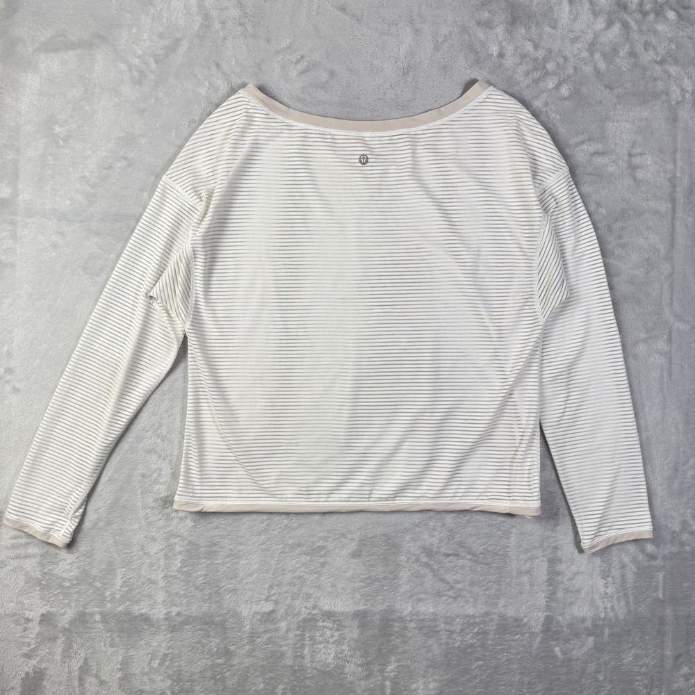 lululemon athletica Cream and Light Gray Striped Long Sleeve Tee